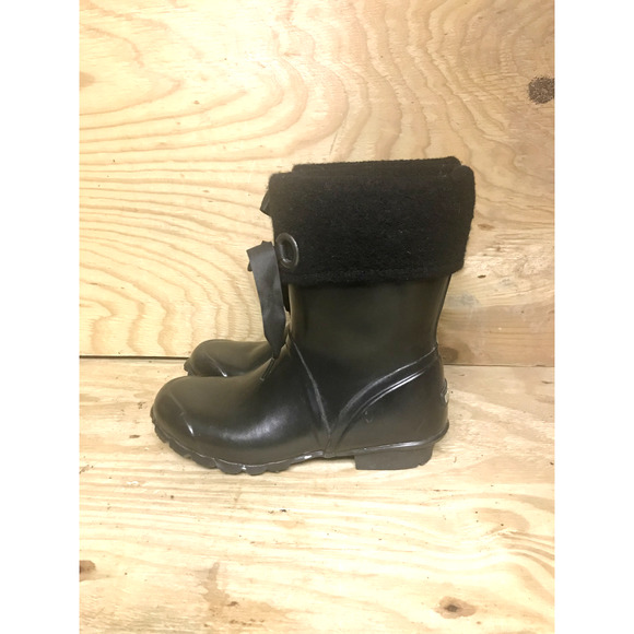 Bogs Boots Womens 7 Black Becca Solids Bow Rain Boots Mid Calf Pull On - Picture 1 of 8